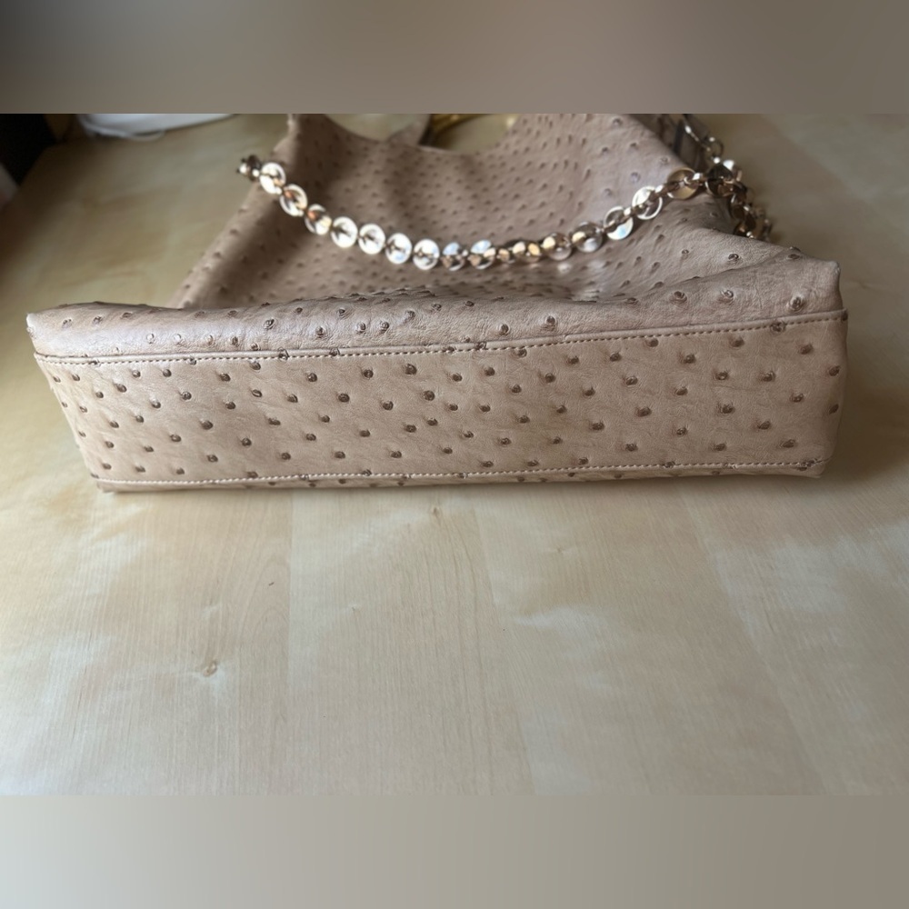 Ivanka Trump Tan Ostrich-Embossed Shoulder Bag with Gold Hardware - Picture 4 of 15
